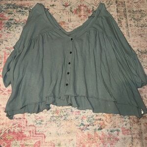 Free People Teal Flowy Blouse